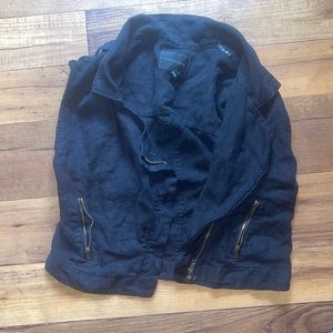 BLACK LINEN ZIPPER COLLARED VEST SIZE SMALL